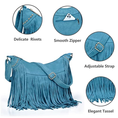 Dora & Liz Fringe Hobo Bags for Women Vintage Suede Crossbody Bag Hippie Western Cowgirl Purses Tassel Shoulder Bag - Image 5