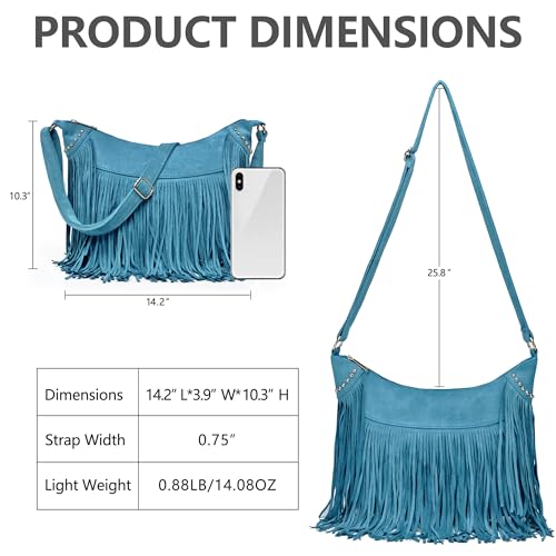 Dora & Liz Fringe Hobo Bags for Women Vintage Suede Crossbody Bag Hippie Western Cowgirl Purses Tassel Shoulder Bag - Image 4