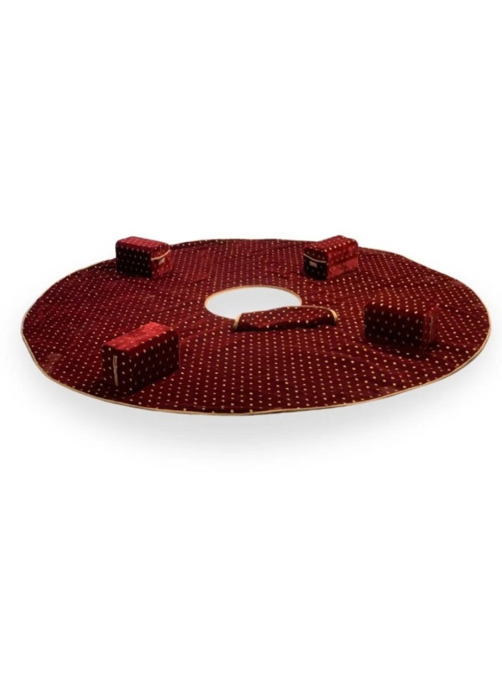 سمارت هوم مجموعة جلوس أرضية تراثية مكونة من 6 قطع مناسبة للسفر والرحلات البرية والحديقة , طقم يتكون فرشة دائرية كبيرة مبطنة بحشوة دبل مع شنطة و4 مراكي  مع الشنطة ، جلسة بنقشات جميلة وخياطة دبل وبطانه ٢٠ ملم وقماش تحت تنزاني مقاوم للماء ، طقم جلوس ثقيل ٨ ملم تيوبات مربعه ١ ملم - طقم فخم واللون مطابق للصورة - مقاس الفرشة 300X300 سم ومقاس المراكي 25X50 سم - Image 2