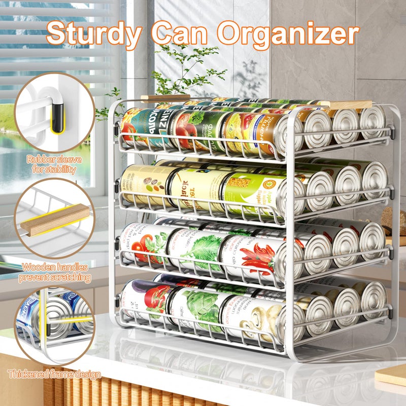 MAXIFFE 4 Tier Can Organizer, Space-Saving Easy Assembly Adjustable Sturdy Metal Hold 48 Cans Storage Holder Rack Dispenser for Pantry Kitchen Cabinet Countertop RV, for Soda Drinks Fruits, White - Image 4