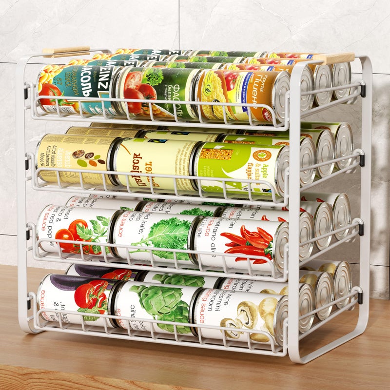 MAXIFFE 4 Tier Can Organizer, Space-Saving Easy Assembly Adjustable Sturdy Metal Hold 48 Cans Storage Holder Rack Dispenser for Pantry Kitchen Cabinet Countertop RV, for Soda Drinks Fruits, White - Image 1
