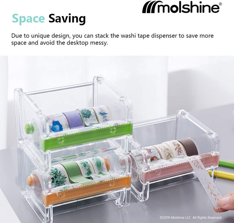 molshine 2 Pack Transparent Desktop Multi Washi Masking Tape Storage Dispenser,Tape Cutter,Tape Roll Holder (Not Include Masking Tape) (Green) - Image 3