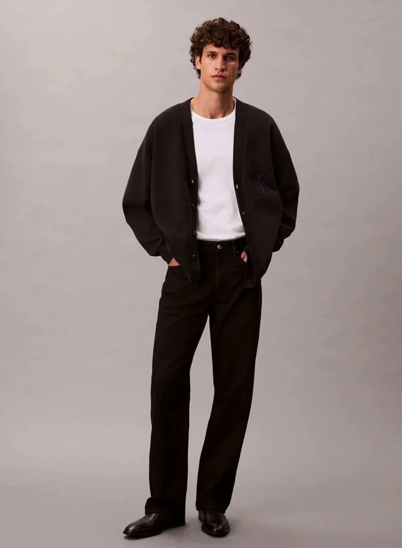 Calvin Klein Jeans Cotton Blend Monogram Logo Relaxed Cardigan