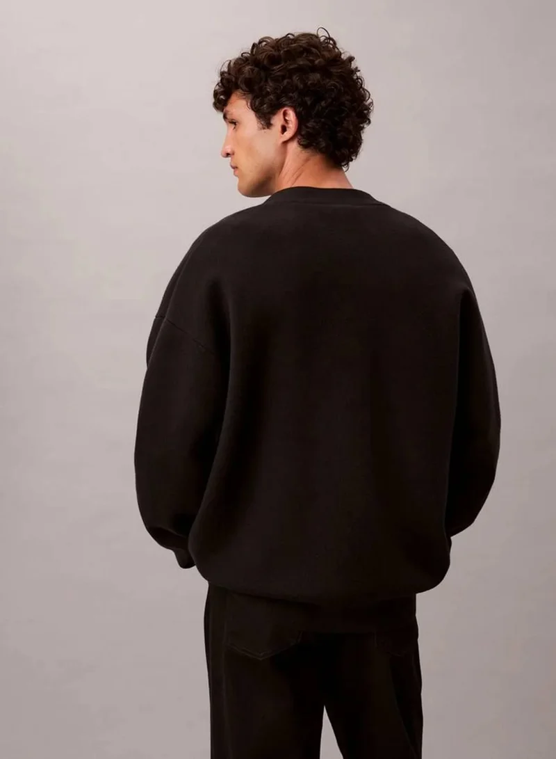 Calvin Klein Jeans Black Cotton Blend Monogram Logo Relaxed Cardigan for Men | Best Price UAE