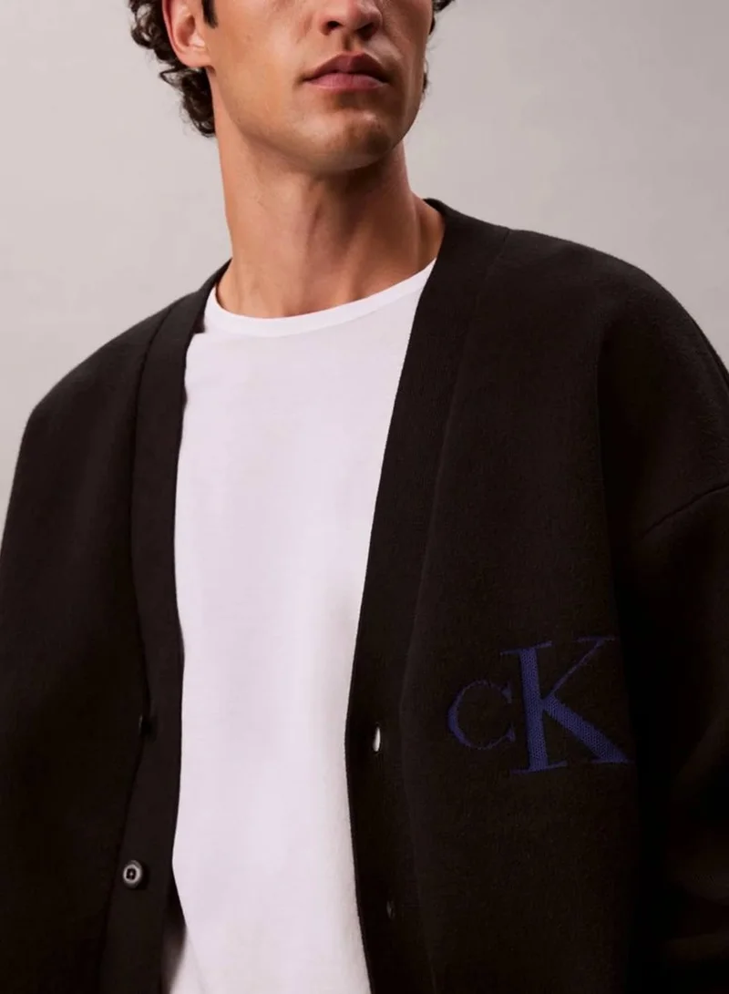Calvin Klein Jeans Black Cotton Blend Monogram Logo Relaxed Cardigan for Men | Best Price UAE