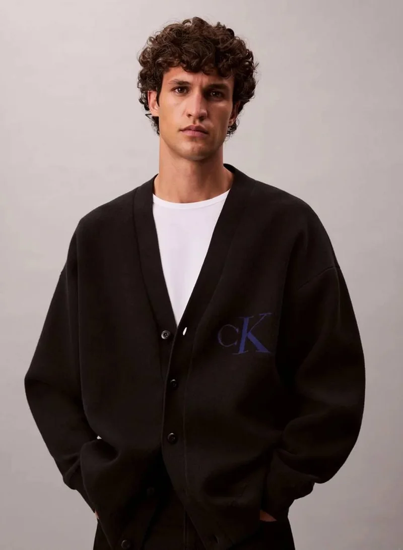 Calvin Klein Jeans Black Cotton Blend Monogram Logo Relaxed Cardigan for Men | Best Price UAE