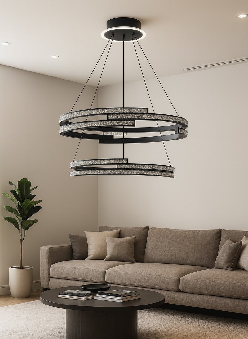 Chandelier Modern ceiling Round earrings Multi Design Three Lights Diameter 25 - 60 cm Black  - Image 2