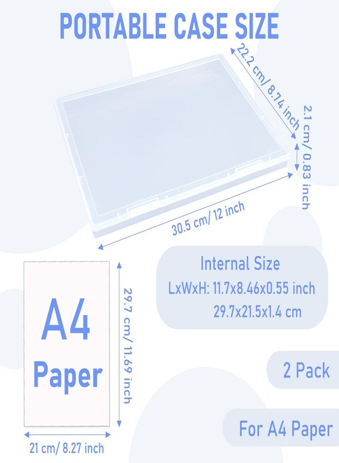 SAYEEC 2 Pack Portable Project Case A4 Plastic Transparent File Storage Box for 8"x11.5" Paper Slim Photo Art Craft Storage Container Scrapbook Document Organizer Magazine Protector for Office School - Image 2