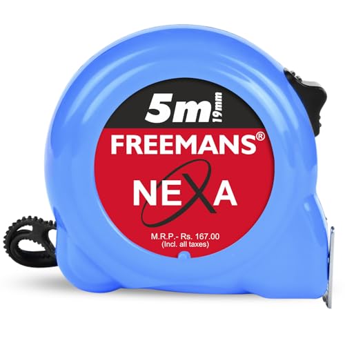 FREEMANS NEXA 5m:19mm Steel Inchi Measuring Tape - 5m With Unbreakable ABS case || Click Action Front Lock || Double-sided Printing and Belt Clip - Image 1