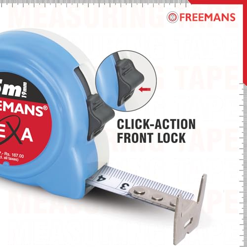 FREEMANS NEXA 5m:19mm Steel Inchi Measuring Tape - 5m With Unbreakable ABS case || Click Action Front Lock || Double-sided Printing and Belt Clip - Image 4
