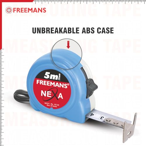 FREEMANS NEXA 5m:19mm Steel Inchi Measuring Tape - 5m With Unbreakable ABS case || Click Action Front Lock || Double-sided Printing and Belt Clip - Image 5