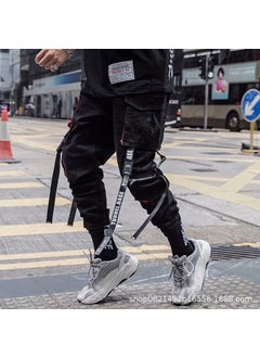 Trendy Brand Cargo Pants with Ankle Straps for Men 15 Black (Twill)