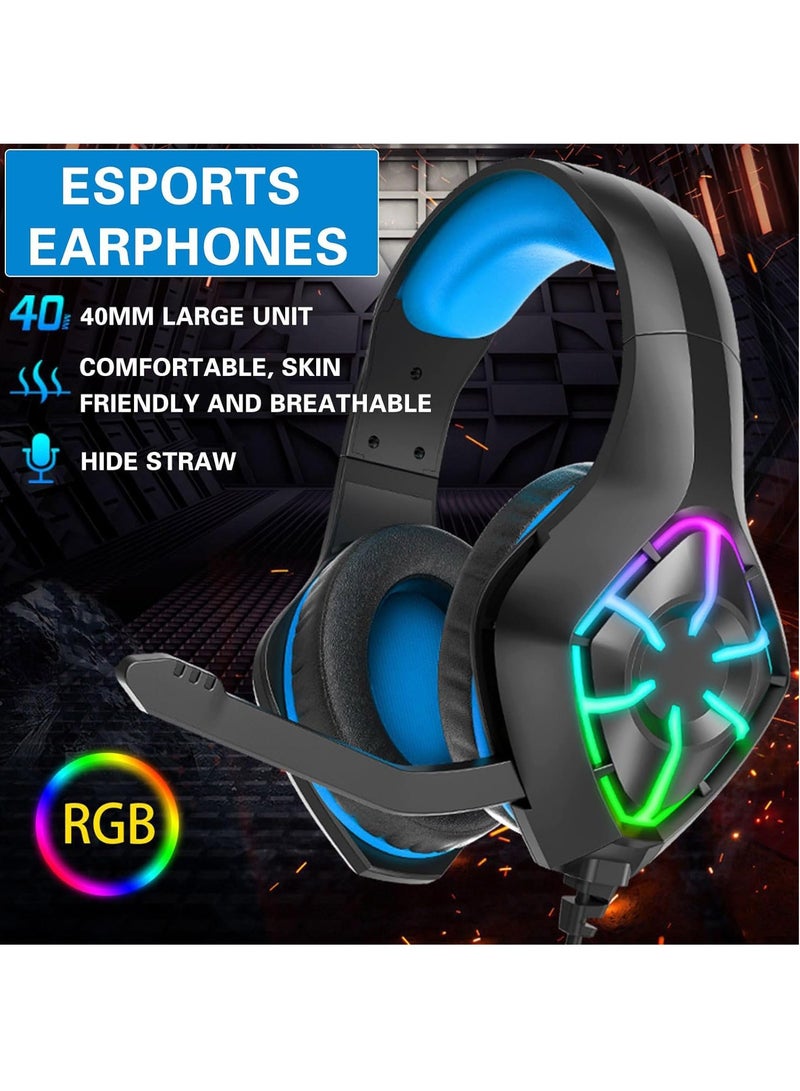 Arabest Headworn Computer Gaming Earphones, Wired Earphones, Illuminated Dual 3.5Mm+USB Powered Gaming Earphones,Corded Headphones,Computer Gaming Earphones, Black - Image 1