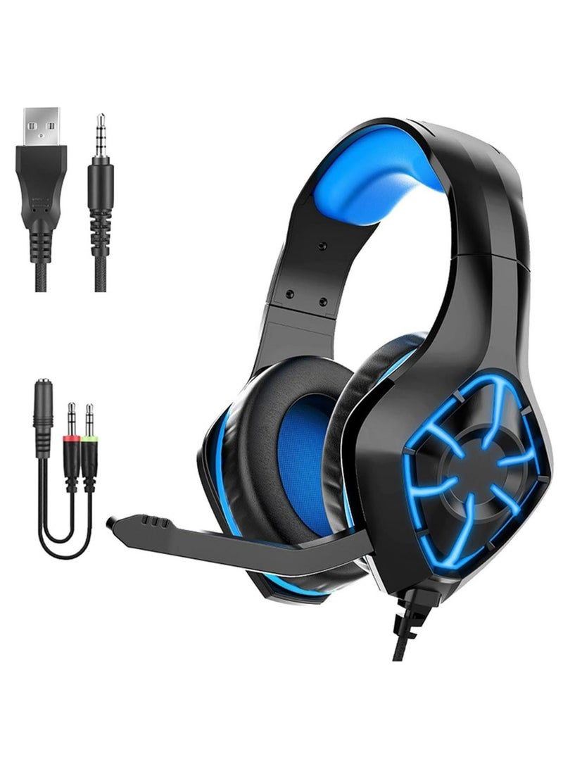 Arabest Headworn Computer Gaming Earphones, Wired Earphones, Illuminated Dual 3.5Mm+USB Powered Gaming Earphones,Corded Headphones,Computer Gaming Earphones, Black - Image 2