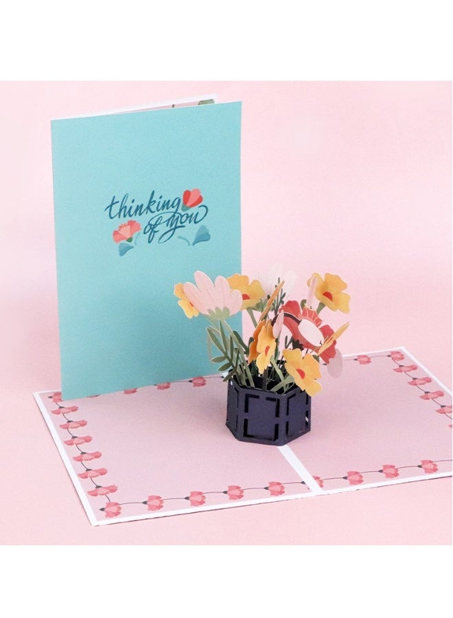 بيوينتي بطاقة تهنئة ثلاثية الأبعاد ليوم الأم، بطاقة هدايا ورقية مبتكرة بشكل سلة زهور، شكرًا، بطاقة ت Folding