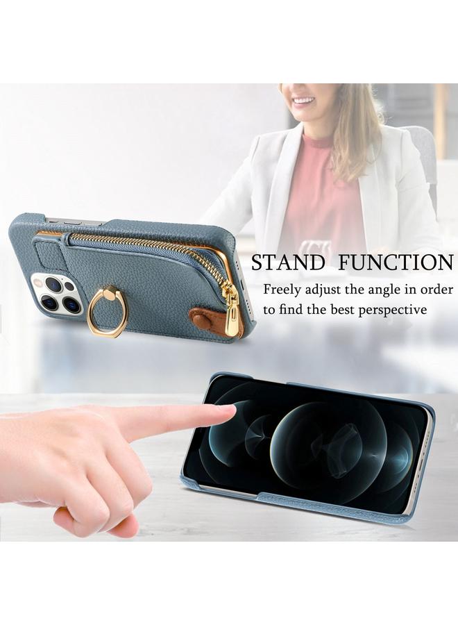 S-TOP Case For iPhone 12 Pro Max Litchi Leather Oil Edge Ring Zipper Wallet Back Phone Case - Image 5