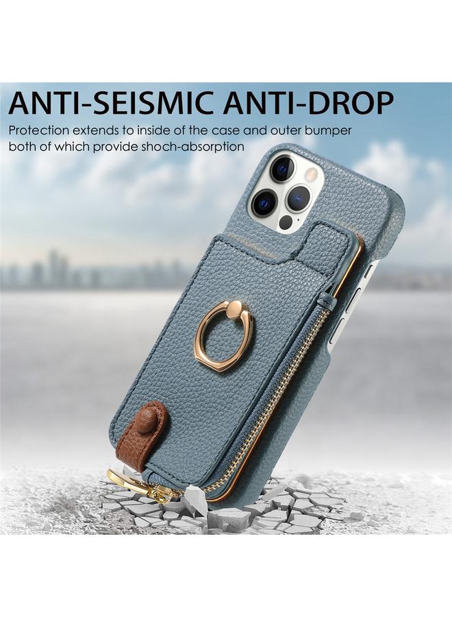 S-TOP Case For iPhone 12 Pro Max Litchi Leather Oil Edge Ring Zipper Wallet Back Phone Case - Image 2
