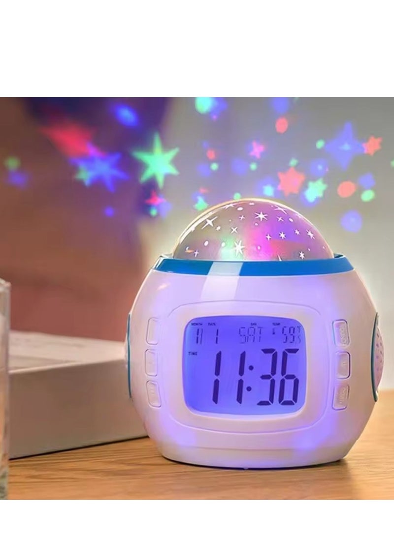 Glowing Starry Sky Projection Clock Colorful Light with Music&Calendar LED Alarm Clock Temperature Indicators  - Image 1