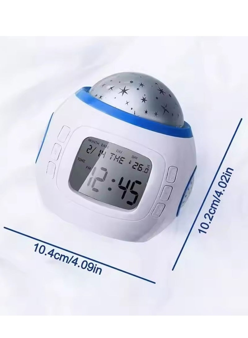 Glowing Starry Sky Projection Clock Colorful Light with Music&Calendar LED Alarm Clock Temperature Indicators  - Image 3