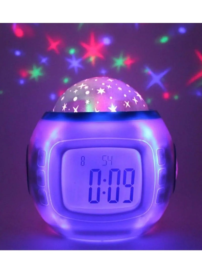Glowing Starry Sky Projection Clock Colorful Light with Music&Calendar LED Alarm Clock Temperature Indicators  - Image 4