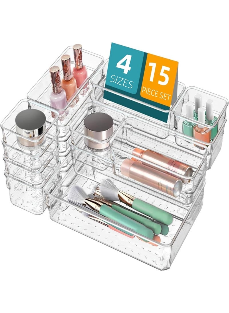 Acrylic Storage Boxes for Makeup, Skincare, Jewelry, and Office Supplies for Vanity, Kitchen, Bedroom, Bathroom, and Office - 15 Pieces - Image 1