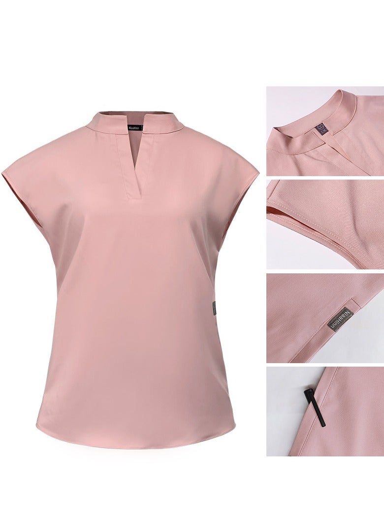 Loquat Womens Medical Uniform Scrubs 2 Piece Set V-Neck Top and Elastic Waist Jogger Pants Suit Pink - Image 2