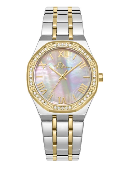 POLICE Women's Moonlight Women's 32mm Gold-Plated Watch with Champagne Mother-of-Pearl Dial & 316L Stainless Steel 5-Link Bracelet
