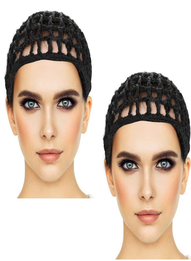 Etercycle 2 Pieces Mesh Crochet Hair Net Snoods, Soft Rayon Knit Crochet Hairnet Hair Cover Accessory Crocheted Sleep Cap for Women (Black) - Image 1