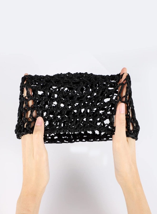 Etercycle 2 Pieces Mesh Crochet Hair Net Snoods, Soft Rayon Knit Crochet Hairnet Hair Cover Accessory Crocheted Sleep Cap for Women (Black) - Image 4