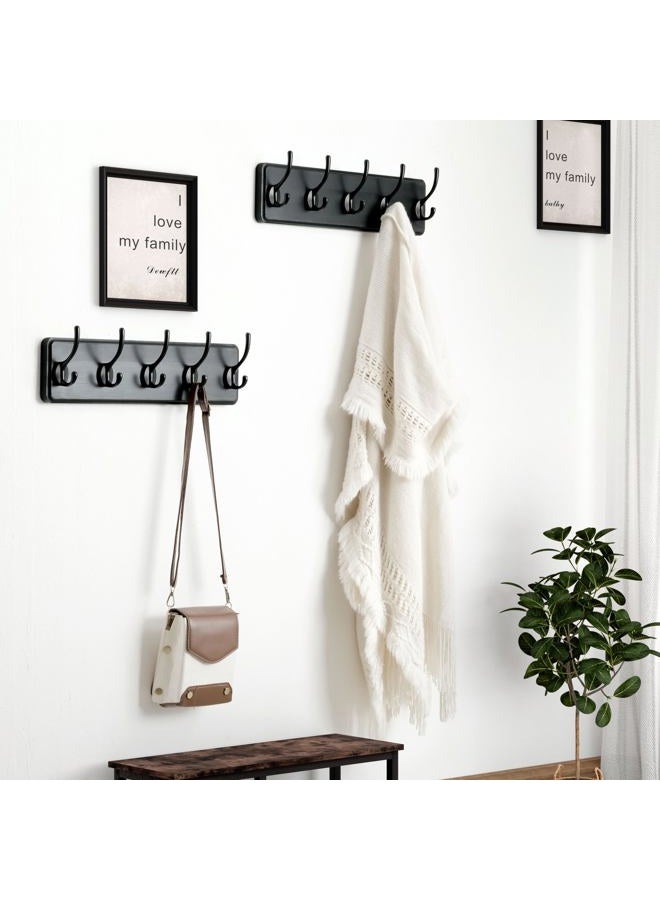 Dseap Coat Rack Wall Mounted with 5 Coat Hooks - Heavy Duty Wooden Wall Coat Hanger for Clothes Hat Jacket Clothing, Natural & Black, 2 Packs - Image 5
