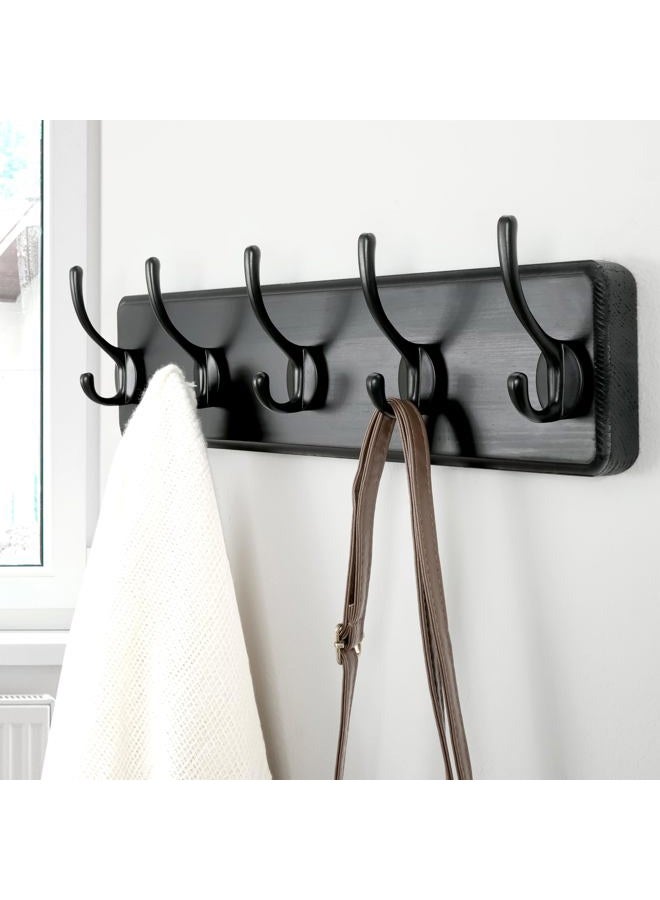 Dseap Coat Rack Wall Mounted with 5 Coat Hooks - Heavy Duty Wooden Wall Coat Hanger for Clothes Hat Jacket Clothing, Natural & Black, 2 Packs - Image 4