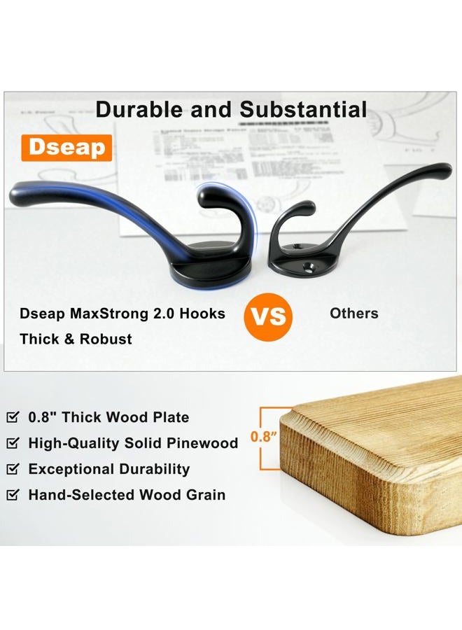 Dseap Coat Rack Wall Mounted with 5 Coat Hooks - Heavy Duty Wooden Wall Coat Hanger for Clothes Hat Jacket Clothing, Natural & Black, 2 Packs - Image 2