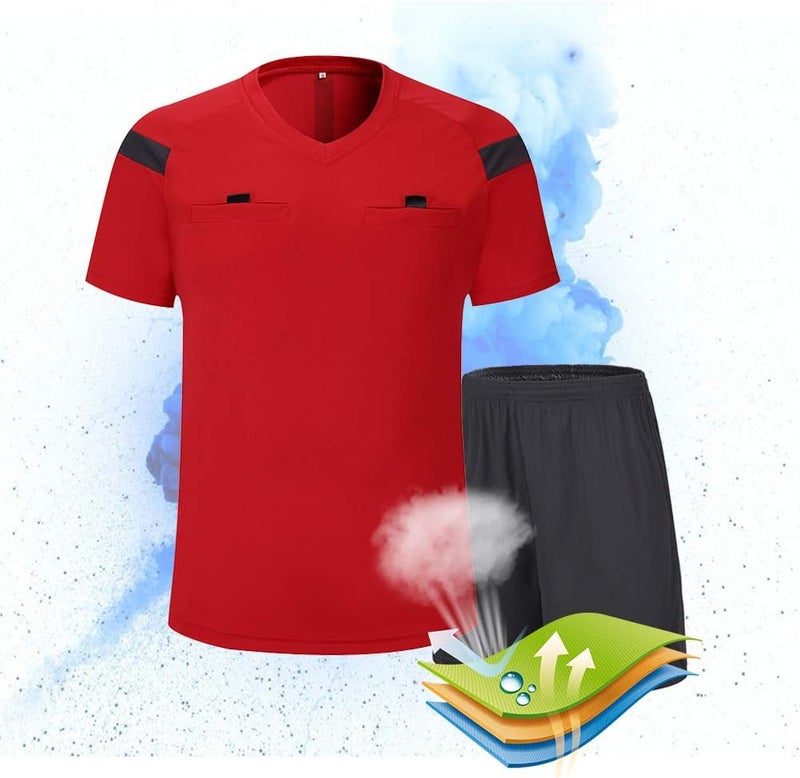 Shinestone Men's Referee Football Short Sleeve Jersey (Red, Small) - Image 4