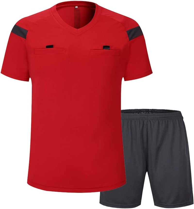 Shinestone Men's Referee Football Short Sleeve Jersey (Red, Small) - Image 1