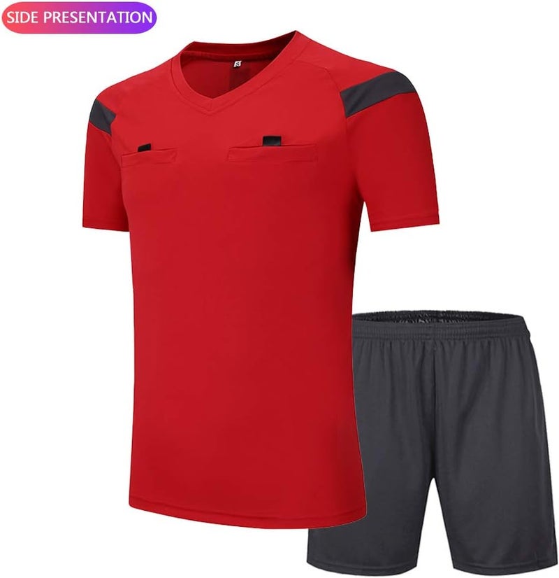 Shinestone Men's Referee Football Short Sleeve Jersey (Red, Small) - Image 2