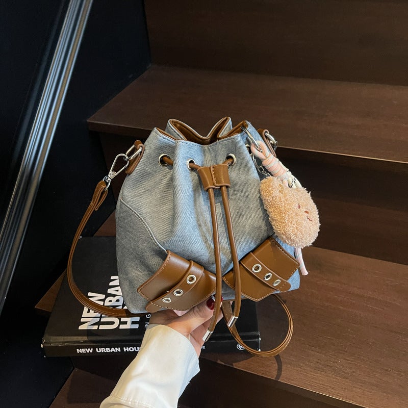 Fashionable Patchwork Color-Blocking Bucket Bag, Simple New Commuter High-End Style Single Shoulder Women'S Bag, Korean Version Niche Crossbody Bag - Image 2
