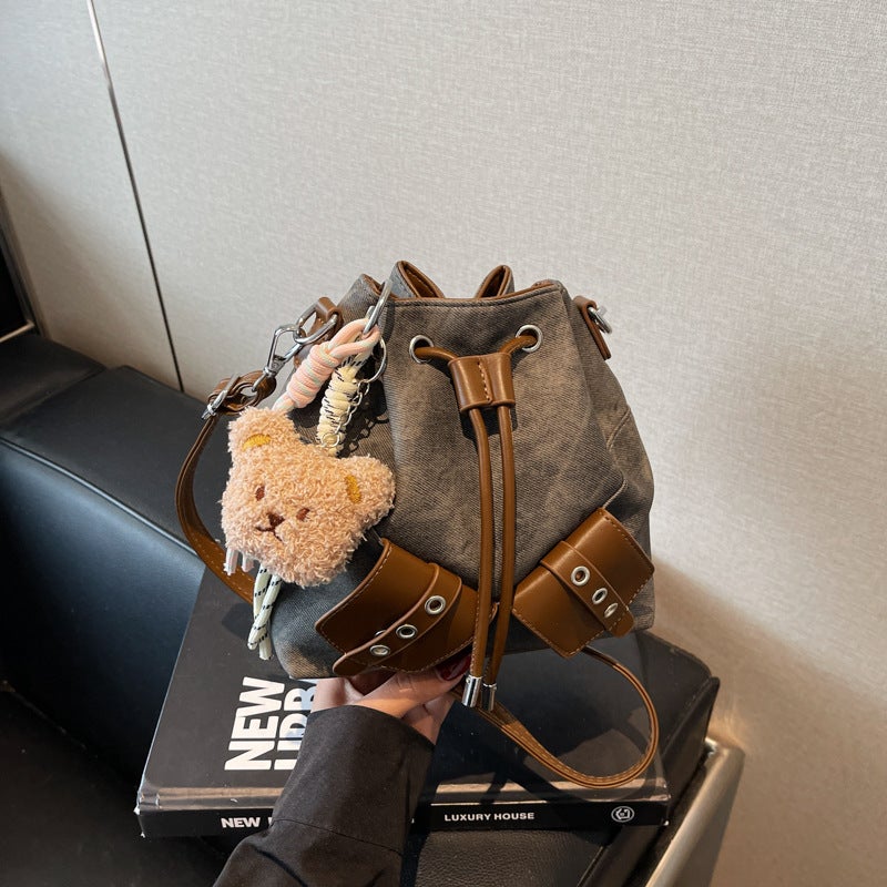 Fashionable Patchwork Color-Blocking Bucket Bag, Simple New Commuter High-End Style Single Shoulder Women'S Bag, Korean Version Niche Crossbody Bag - Image 1