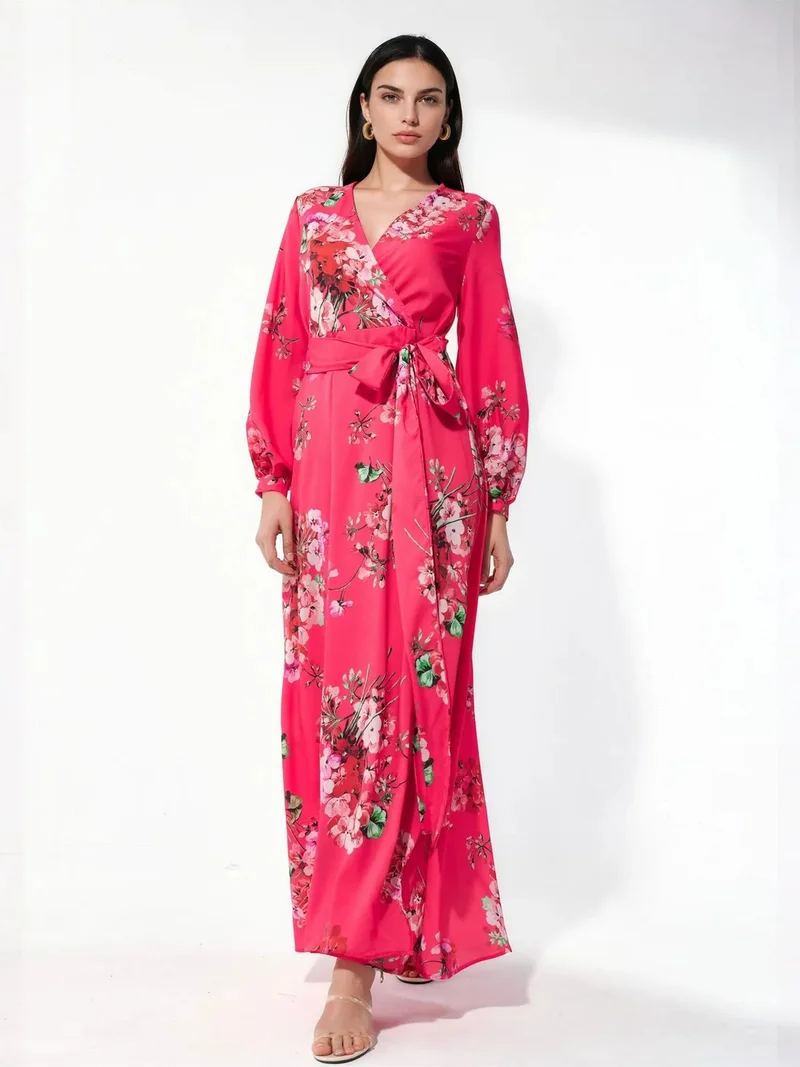 جينيفر Floral Wrap Midi Dress