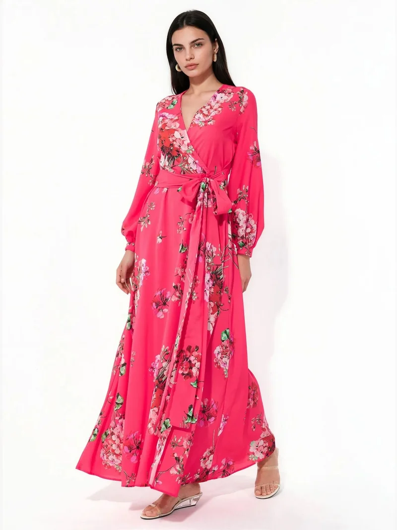 جينيفر Floral Wrap Midi Dress