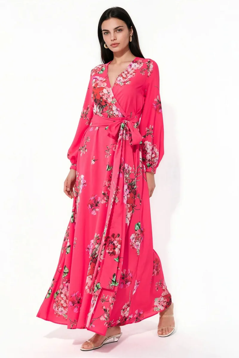 جينيفر Floral Wrap Midi Dress
