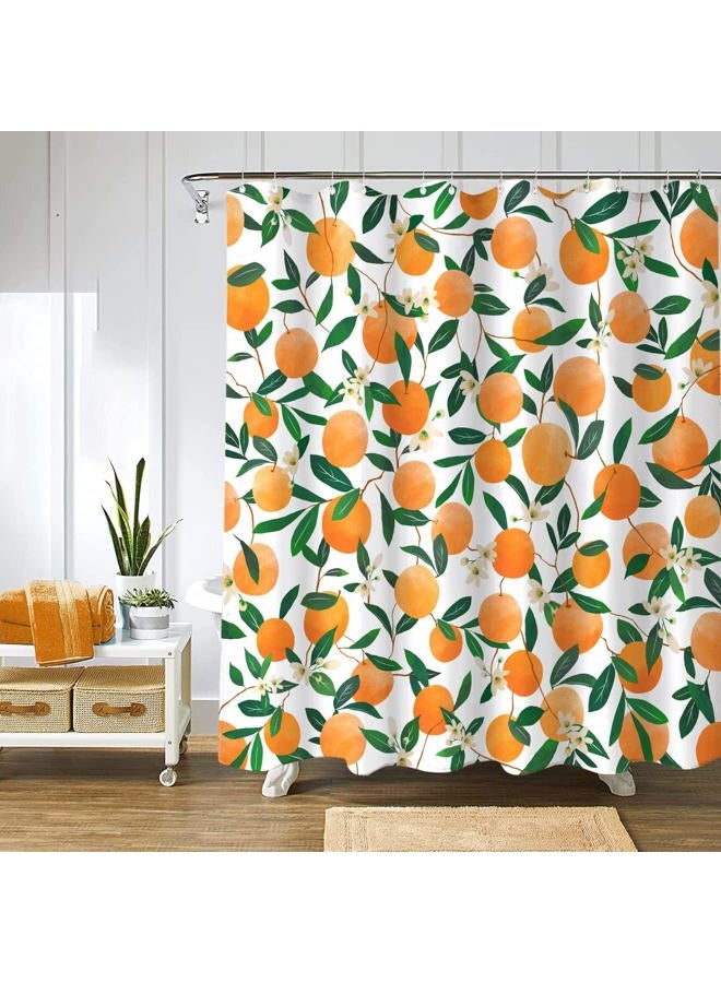 Lifeel Orange Shower Curtain, Allover Fruits Round Citru Pattern Design Waterproof Fabric Bathroom Curtains Set with 12 Hooks, Orange Green 72×72 inch - Image 2
