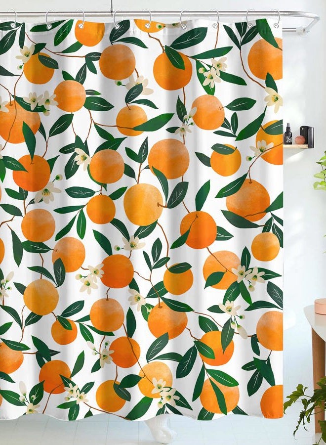 Lifeel Orange Shower Curtain, Allover Fruits Round Citru Pattern Design Waterproof Fabric Bathroom Curtains Set with 12 Hooks, Orange Green 72×72 inch - Image 1