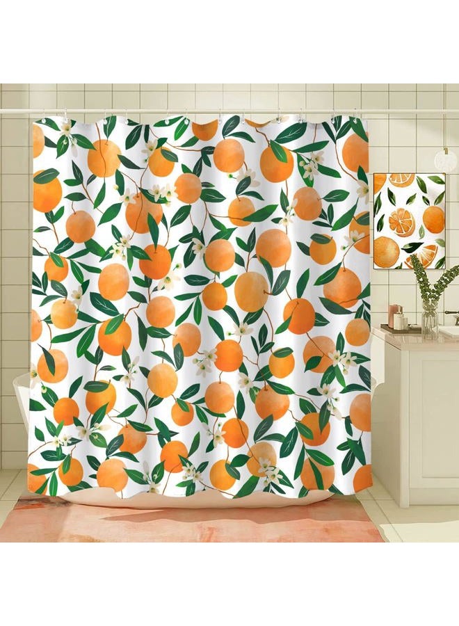 Lifeel Orange Shower Curtain, Allover Fruits Round Citru Pattern Design Waterproof Fabric Bathroom Curtains Set with 12 Hooks, Orange Green 72×72 inch - Image 3