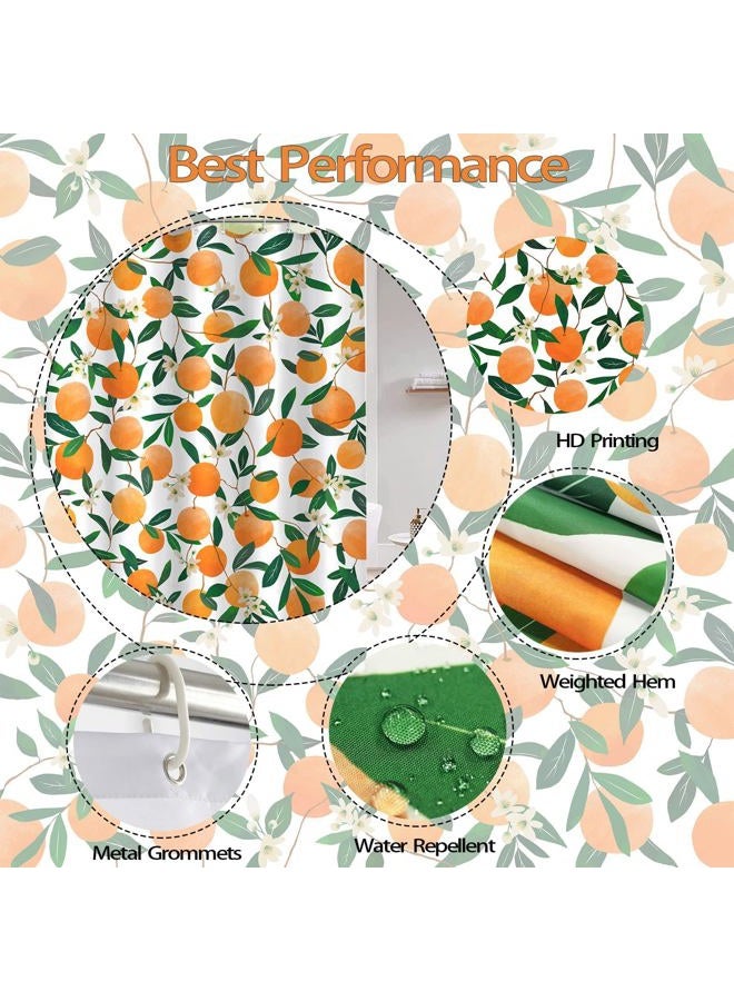 Lifeel Orange Shower Curtain, Allover Fruits Round Citru Pattern Design Waterproof Fabric Bathroom Curtains Set with 12 Hooks, Orange Green 72×72 inch - Image 4