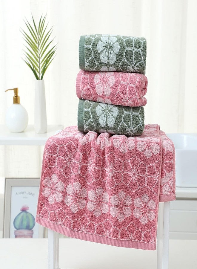 Pidada Hand Towels Set of 4 Floral Pattern 100% Cotton Absorbent Soft Decorative Towel for Bathroom (Green) - Image 3