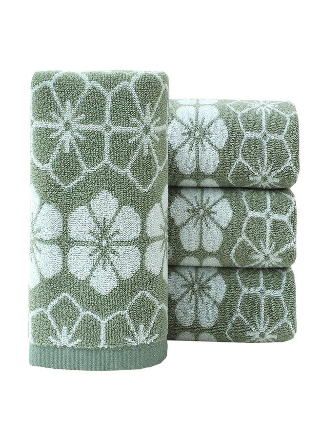 Pidada Hand Towels Set of 4 Floral Pattern 100% Cotton Absorbent Soft Decorative Towel for Bathroom (Green) - Image 1