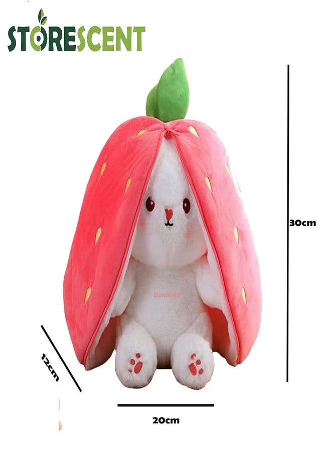 Storescent Reversible Strawberry Rabbit Bunny Plush Toys with Zipper, Cute Plushies Strawberry Rabbit Soft Toy, Birthday Gift for Girls & Kids (Pink Bunny 35cm) - Image 2