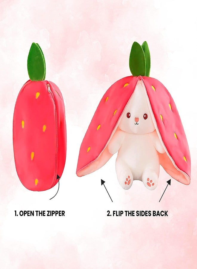 Storescent Reversible Strawberry Rabbit Bunny Plush Toys with Zipper, Cute Plushies Strawberry Rabbit Soft Toy, Birthday Gift for Girls & Kids (Pink Bunny 35cm) - Image 3