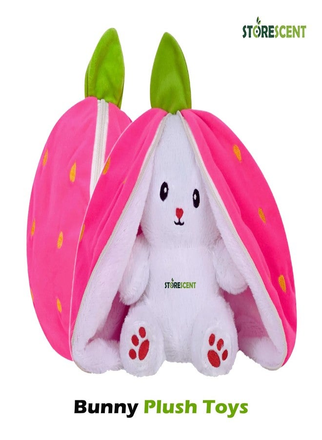 Storescent Reversible Strawberry Rabbit Bunny Plush Toys with Zipper, Cute Plushies Strawberry Rabbit Soft Toy, Birthday Gift for Girls & Kids (Pink Bunny 35cm) - Image 4