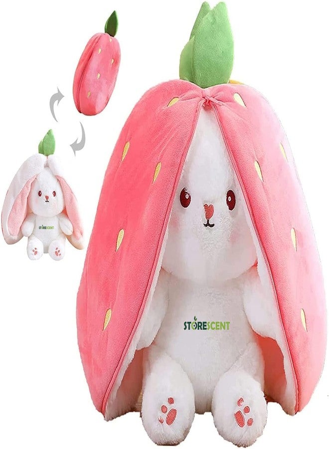 Storescent Reversible Strawberry Rabbit Bunny Plush Toys with Zipper, Cute Plushies Strawberry Rabbit Soft Toy, Birthday Gift for Girls & Kids (Pink Bunny 35cm) - Image 1